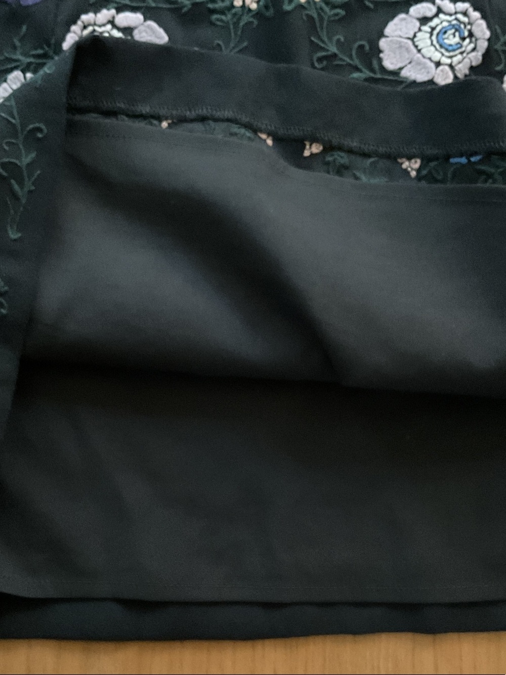 Club Monaco Black Mini Skirt with Blue, White & Lavender Floral Embroidery - Picture 4 of 4